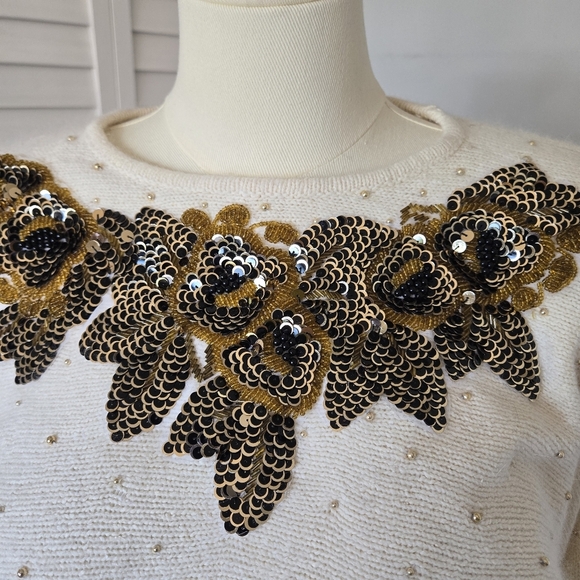 Cedars Embellished Silk Wool Knit Sweater Women's M Vtg 80s Luxury Maximalist - Picture 7 of 13